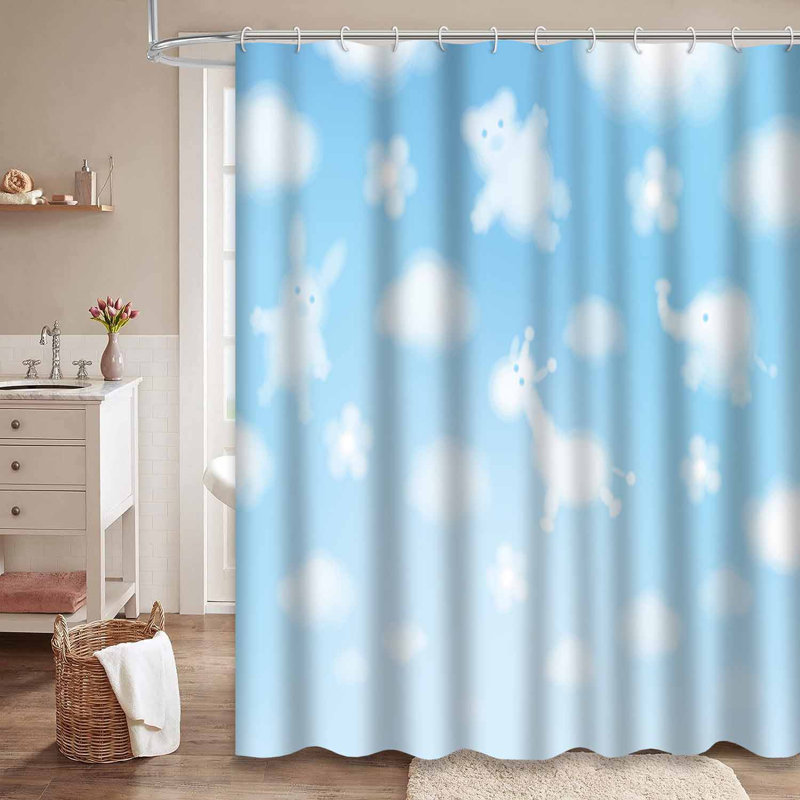 Rideau de douche bleu ciel avec 12 crochets Sky Kids, L 72 po x l 78 po