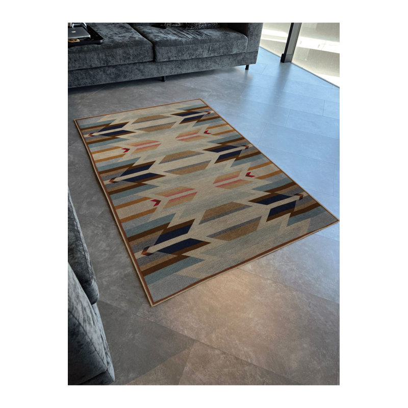 Machine Washable Light Tone Multicolor Abstract Geometric Patterned Modern Decorative Rug