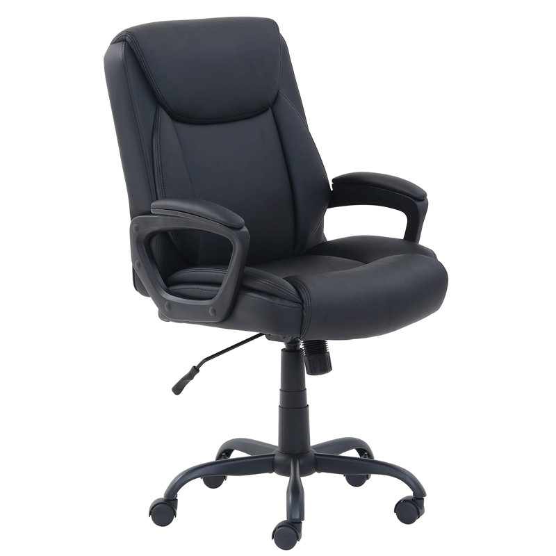 Chaise de bureau d'ordinateur avec accoudoirs rembourrés en polyuréthane à dossier moyen et hauteur réglable Classic Puresoft P 26 po x l 23,75 po x H 42 po