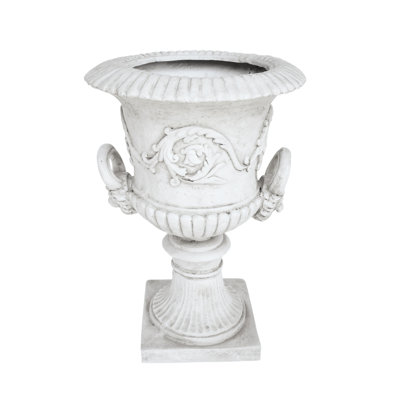 Garden Urn Planter - Antique White, Faux-Stone Finish Planter, Multi-Purpose For Plant Growth, Weather And Water , 19.31 In. D X W 27.52 H, 31.09 Lb Roman Style, For Flowers, Herbs, Succulents,