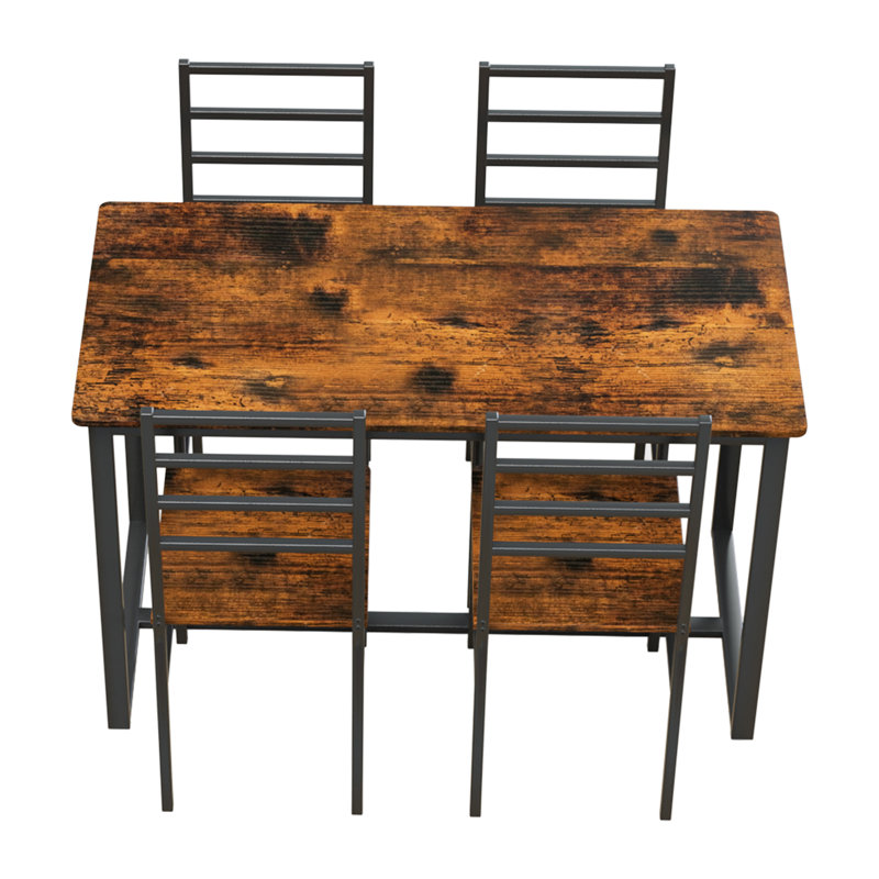 Ensemble 5 pièces de mobilier de salle à manger moderne en métal et bois pour 4 personnes, chaises de table de salle à manger