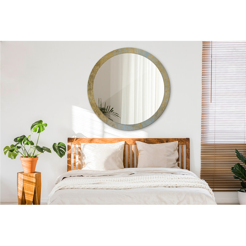 Huldar Round Glass Framed Wall Mounted Accent Mirror, Gold