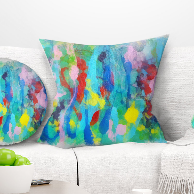 Motif floral multicolore dessiné à la main - coussin imprimé abstrait, 16 po x 1 po, Coussin décoratif