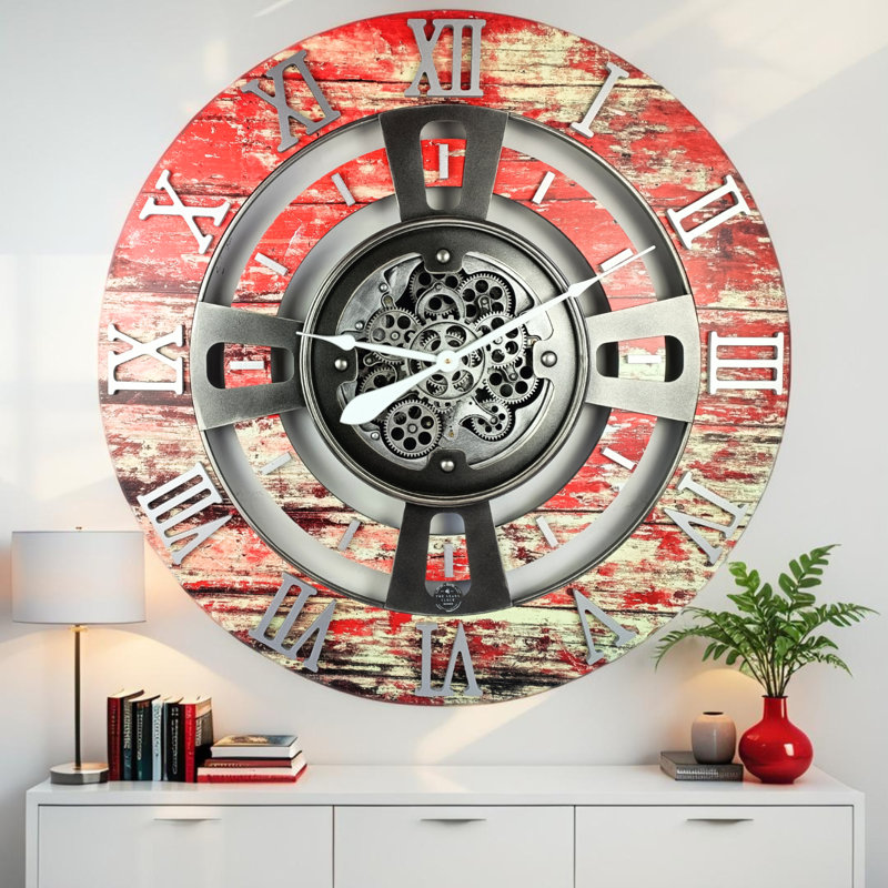 Solid Wood Wall Clock, Red Lava, Oversize 91.4cm