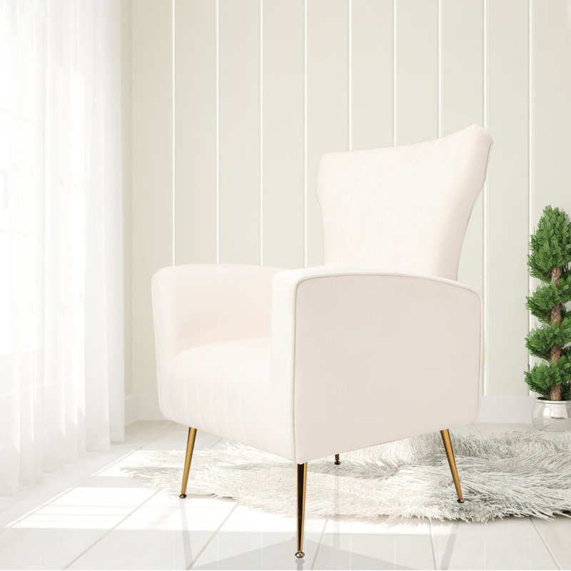 Fauteuil rembourré en velours avec dossier à oreilles, pieds dorés, pour salle à manger, dossier à oreilles blanc - simple robuste