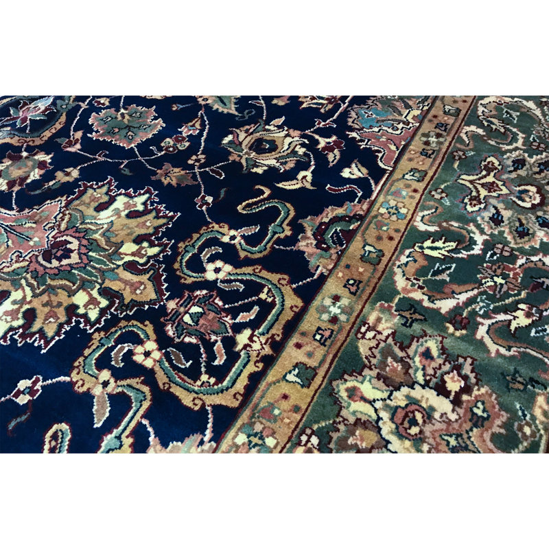 Sona Wool Oriental Area Rug in Navy/Green