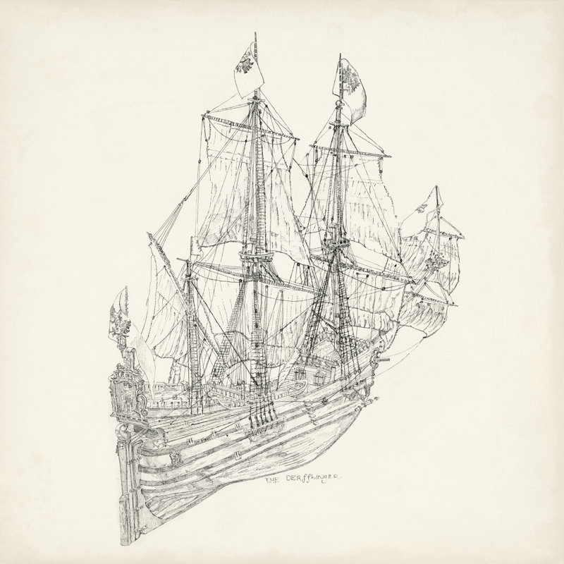 Antique Ship Sketch III 1 Piece Wrapped Canvas Wall Art, 76cm H x 76cm W