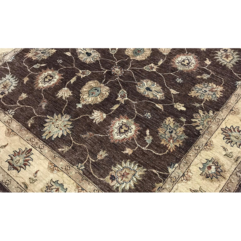 Tapis carré brun et doré de haute qualité noué à la main