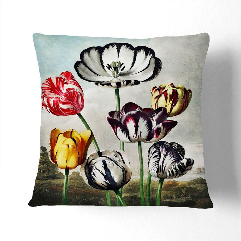 Floral Square Throw Cushion, Black, 40cm H x 40cm W x 15cm D