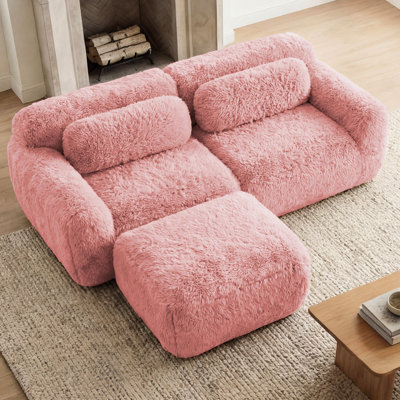 Canapé modulaire rose en forme de L, tissu moelleux, mousse 32d haute résilience, sans assemblage requis, base antidérapante, confort ergonomique, coussins décoratifs pour l'élégance de la chambre à coucher avec méridienne, dessous, forme, décor