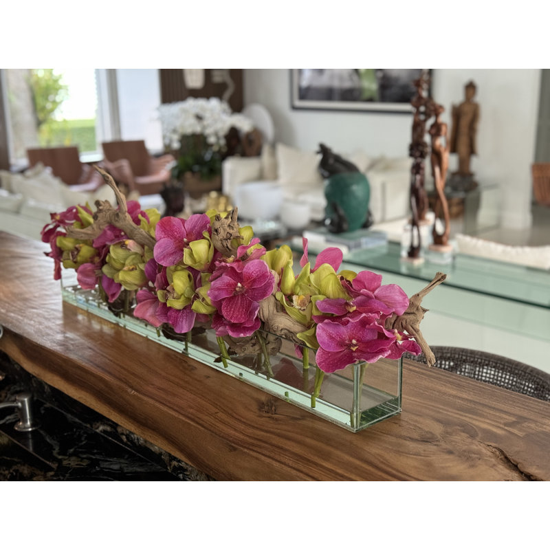 Casa Polyether Polyurethane (PU) Orchid Arrangement in Planter, 8" H x 36" W x 8" D