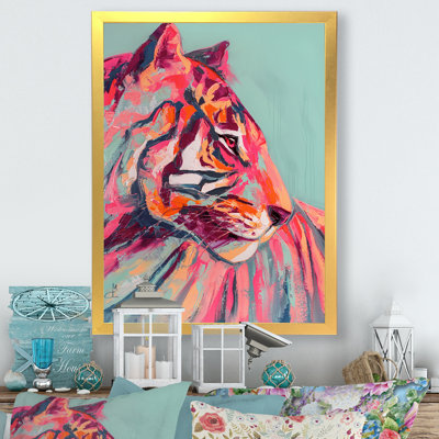 Pink Tiger Eye Paint Stroke Art VII - Animals Wall Art