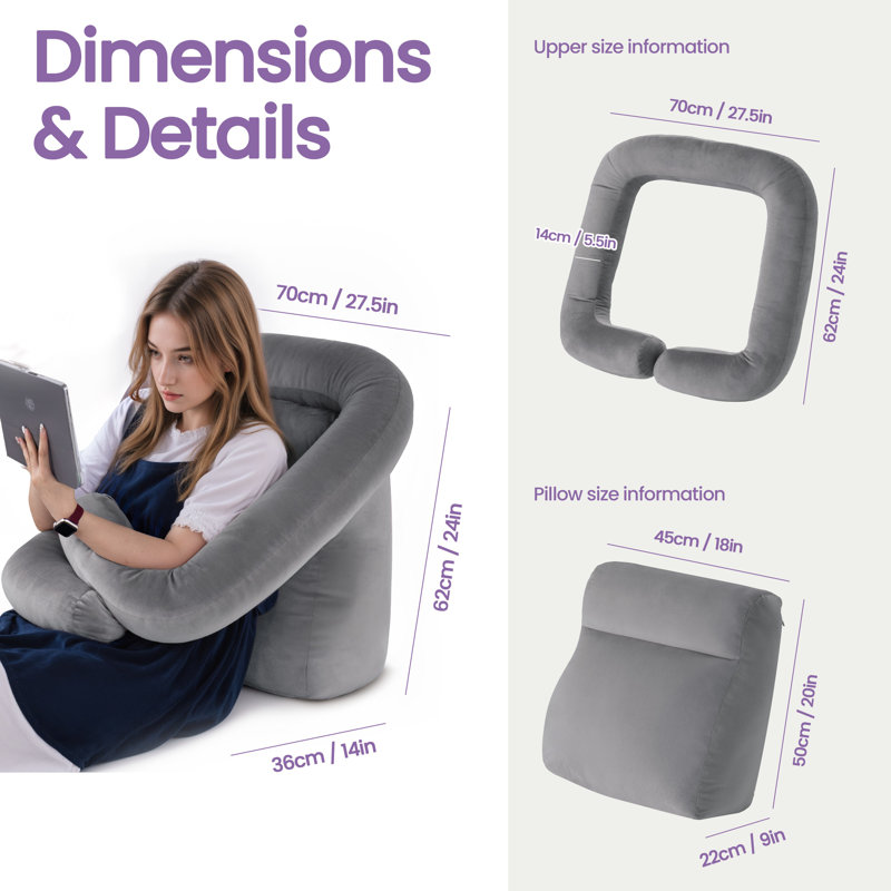 Velvet Reading Pillow, Grey