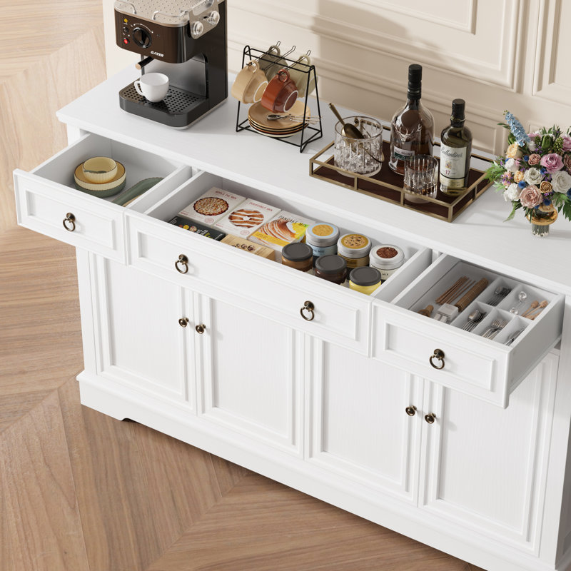 Broadview 54" Sideboard Buffet with Drawers, Dining Cabinet with Adjustable Shelf, White