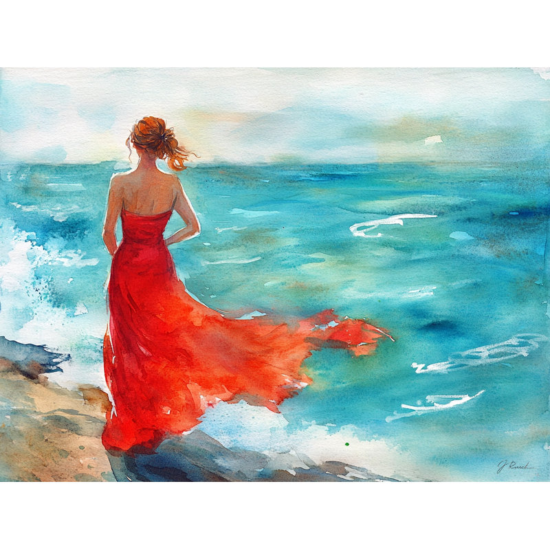 Art sur toile, "Dame en rouge", H 16 po x l 24 po