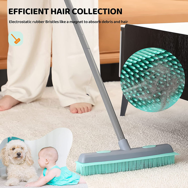 Conliwell Rubber Broom Carpet Rake for Pet Hair, Fur Remover Broom with  Squeegee