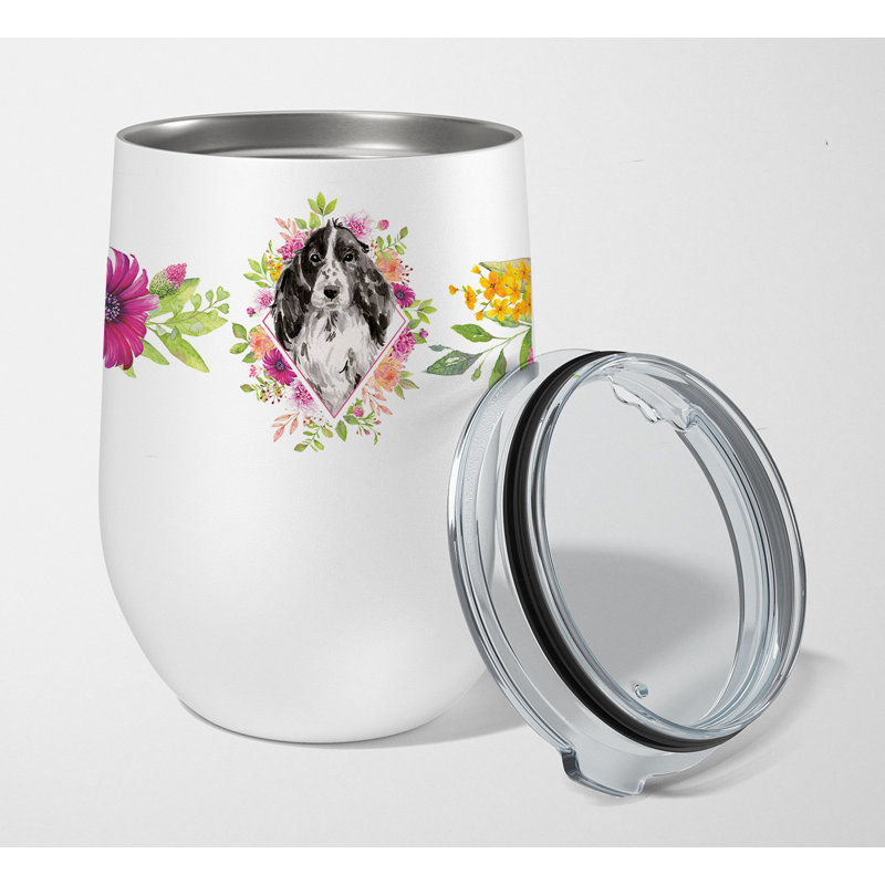 Verre à vin double mural en acier inoxydable 12 onces Ancram, Cocker spaniel anglais noir