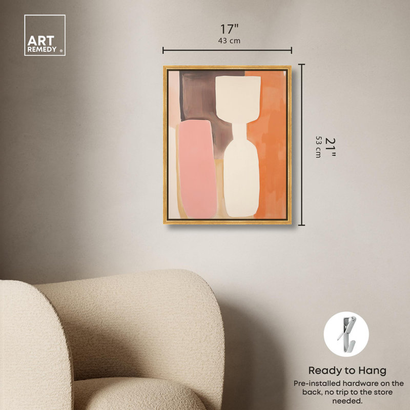 «Peach Echoes I Canvas Modern Boho Abstract» par Art Remedy, H 21 po x l 17 po, Cadre flottant doré