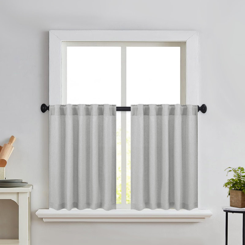 Browerville Linen Blended Tailored Semi-Sheer Short Cafe Curtain, 36" W x 36" L, Gray