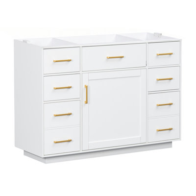 48" Freestanding Bathroom Vanity Cabinet Only, 6 Drawers, 1 Tip-Out Drawer & 1 Door, White