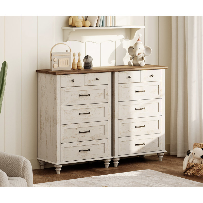 Commode 10 tiroirs Cameryn Kids, Blanc antique
