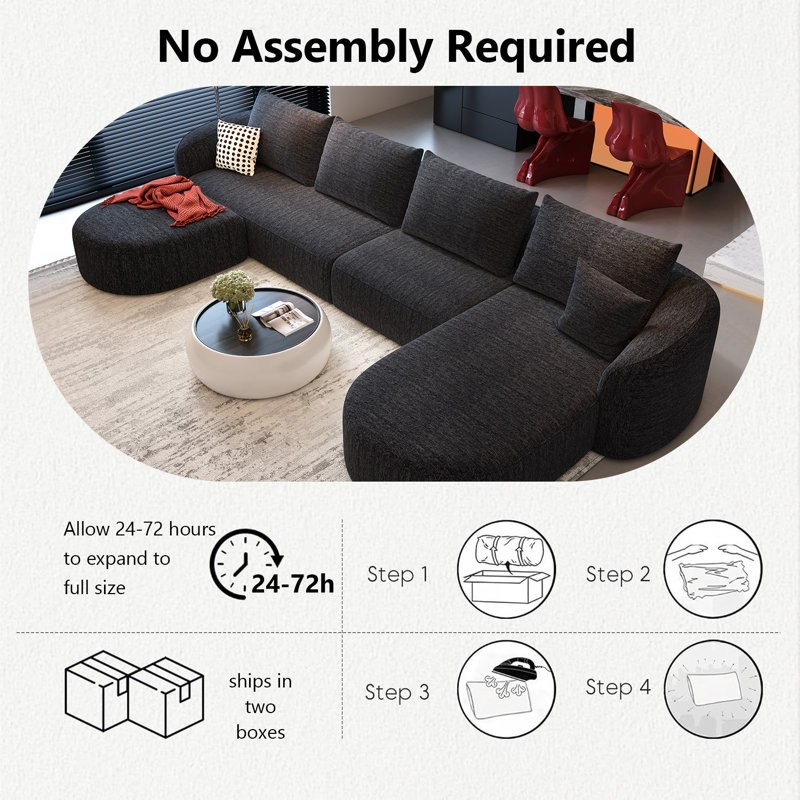 Ensemble de canapé modulaire Boneless, H 33,86 po x l 138,6 po x P 72 po, Orienté à droite, Noir