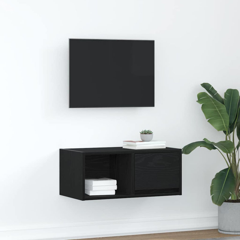 TV Cabinet 80X31x25.5 Cm Engineered Wood, 60 cm, Black Oak