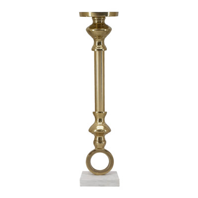 Gold Aluminum Pillar Candle Holder with White Marble Base