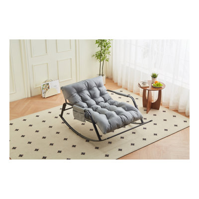 Chaise berçante avec fauteuil coulissant inclinable rembourré en cuir technique très large, fauteuil d'appoint moderne pour la chambre de la chambre de bébé - gris