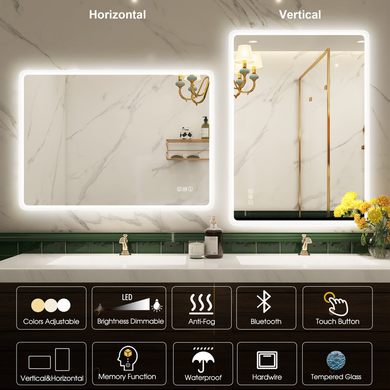 Brighten Your Bathroom with our LED Bluetooth Mirror, 28" x 40"