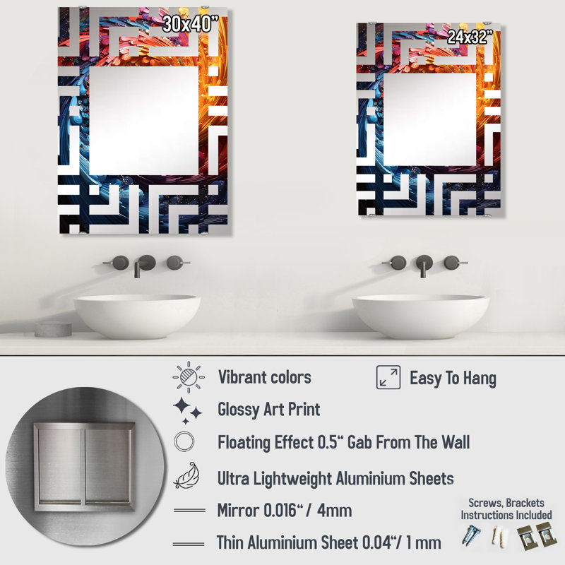 Samboy - Grand miroir mural abstrait, 32 po x 24 po