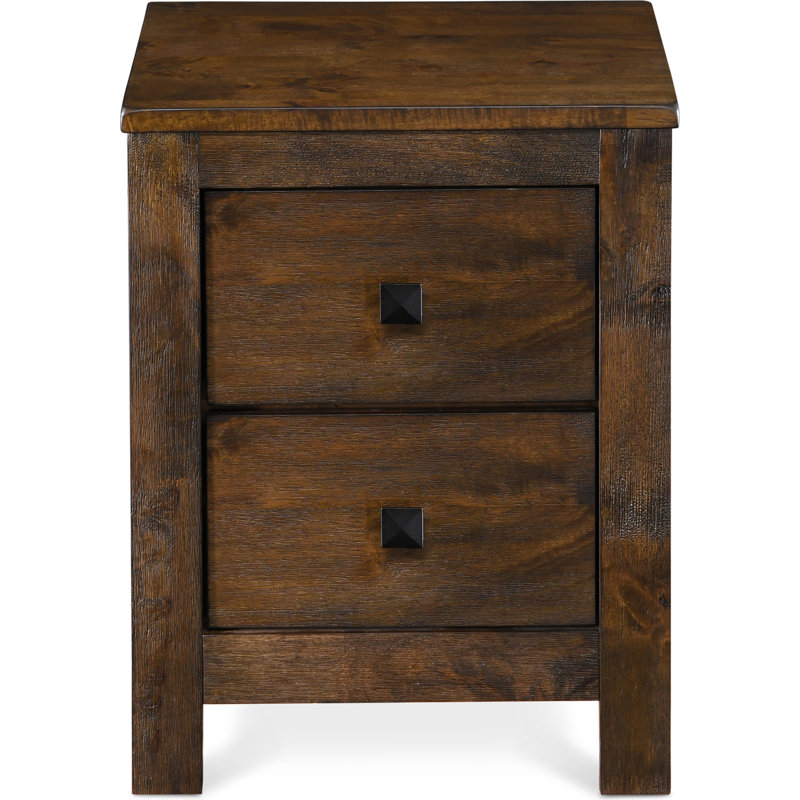 Rustic Brown 2-Drawer Wooden Nightstand with Beveled Handles