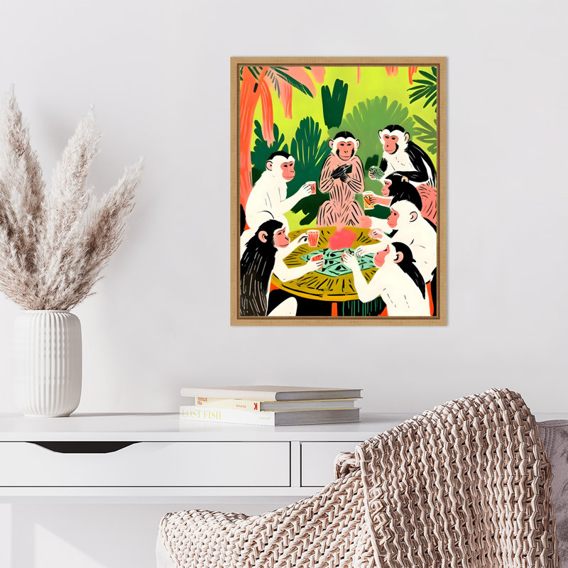 «Monkey Poker a Royal Flush» par Maupin, reproduction d'art sur toile encadrée, H 20 po x l 16 po