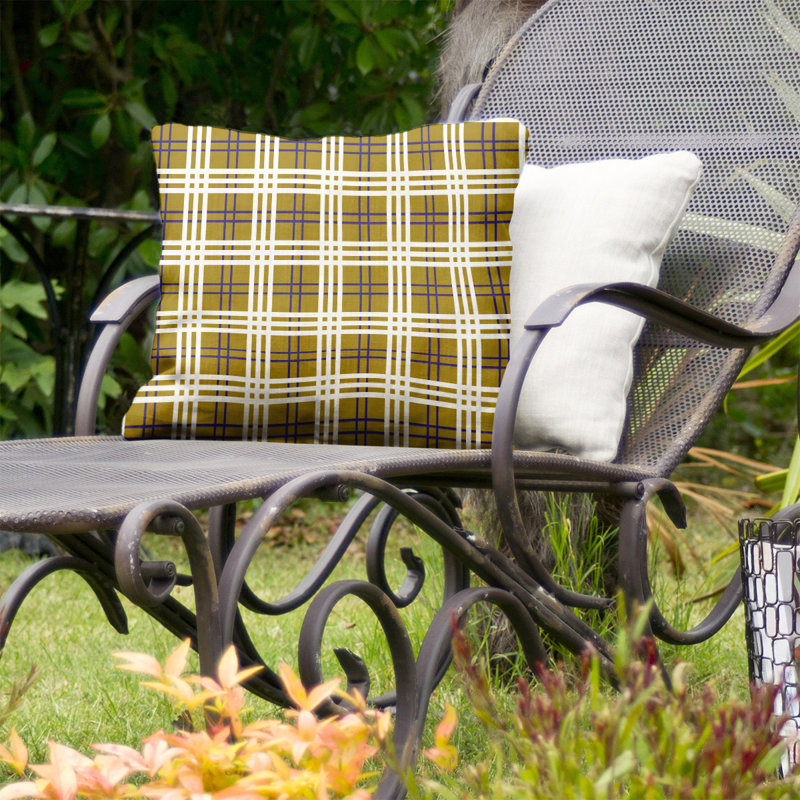 Housse de coussin d'extérieur carré R-Baltimore Football, 16 po x 16 po, Or métallique / mauve / blanc R-Baltimore
