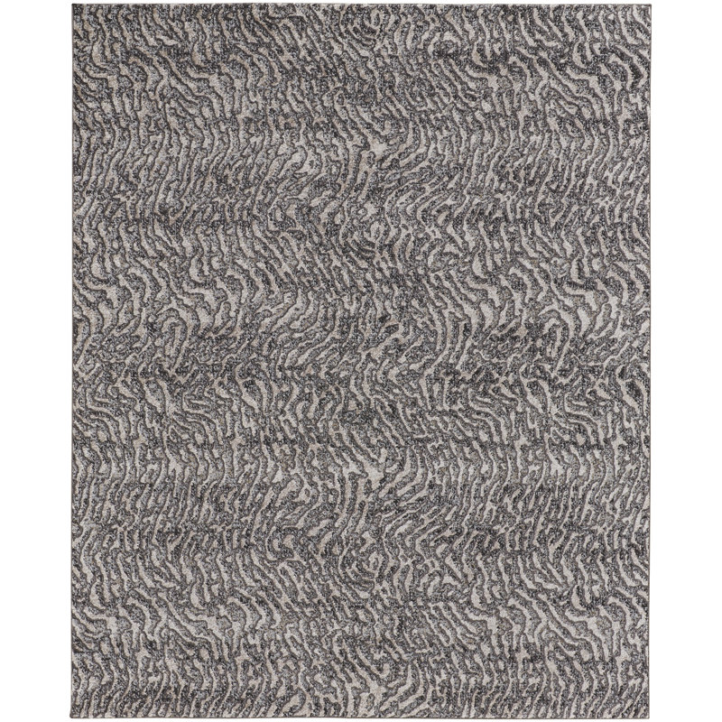 Tapis abstrait beige / gris anthracite tissé à la machine Queens Boulevard, Rectangle 1 pi 8 po x 2 pi 10 po