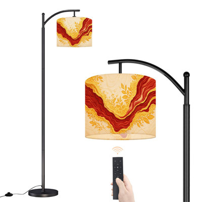 Arc Floor Lamp with Adjustable Lampshade Abstract luxury marble art marbling texture Red gold colors Standing Lamp 3 Color Temperatures Dimmable Tall Pole Lamp with Foot Switch for Bedroom