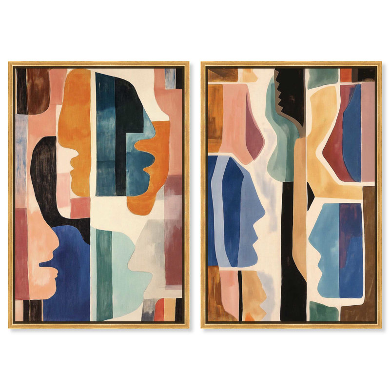 Oliver Gal Vibrant Connections Set Abstract - Heavy Gel Top Coat Framed Canvas Art, 37" H x 25" W, Gold