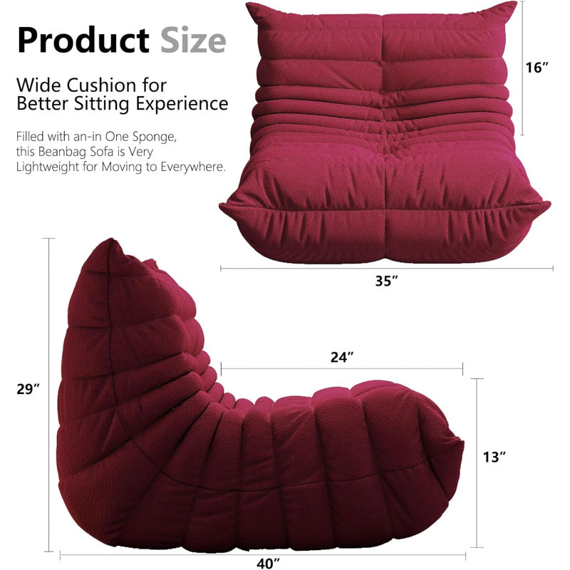 Bean Bag Chair, Fireside Chair, Large Bean Bag Chair For Adults, Bean Bag Chairs For Teens With High-Resilience Foam, Non-Slip Base Floor Lounge Sofa,Living Room (Single)