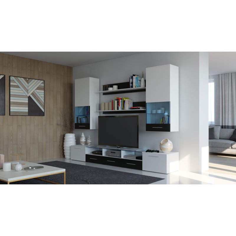 Roberson Entertainment Center for TVs up to 88", White/Glossy white/Glossy black