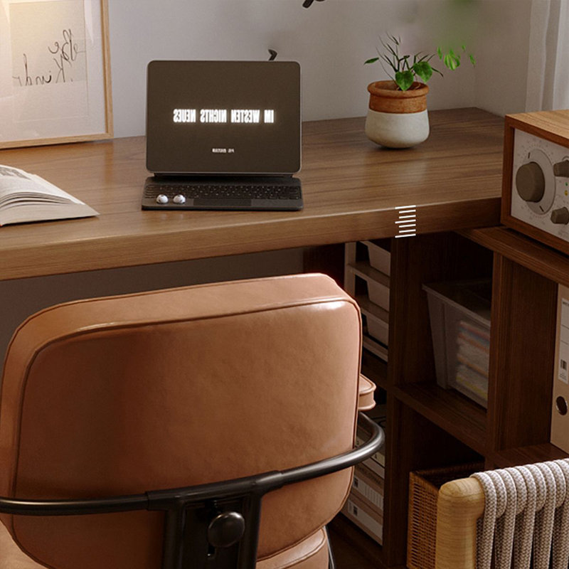 Bureau en fer massif en forme de L brun noyer + noir, Retour à droite, H 29,53 po x l 86,61 po x P 55,12 po