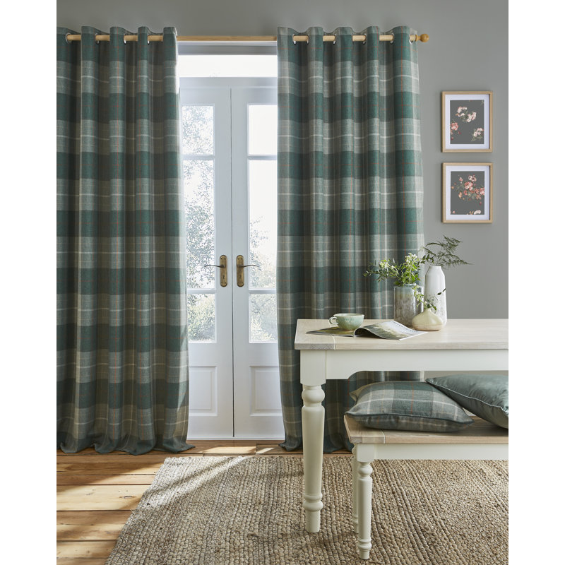 Alfriston Check Blackout Curtain Pair, Green, 223 W x 183 D cm