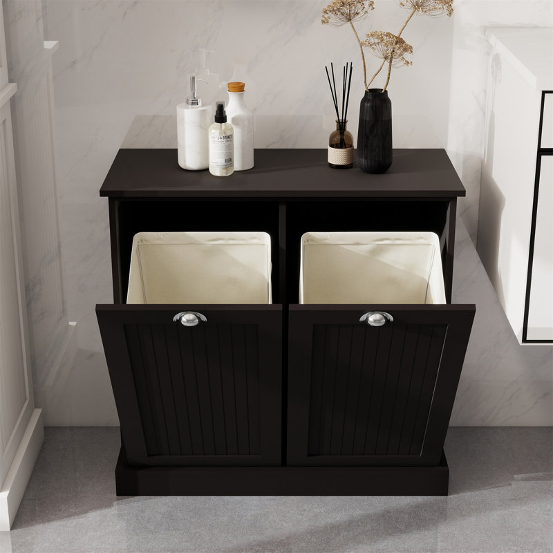 Two-Compartment Tilt-Out Laundry Sorter Cabinet, Black, 31.5" H x 32.68" W x 14.57" D