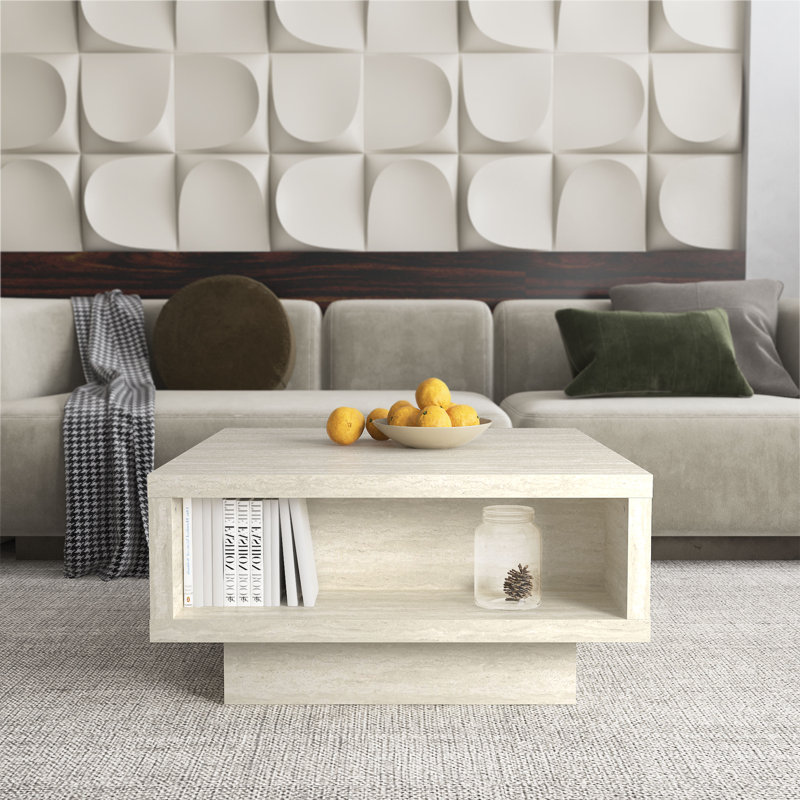 Caomhan Pedestal Coffee Table with Storage, Travertine
