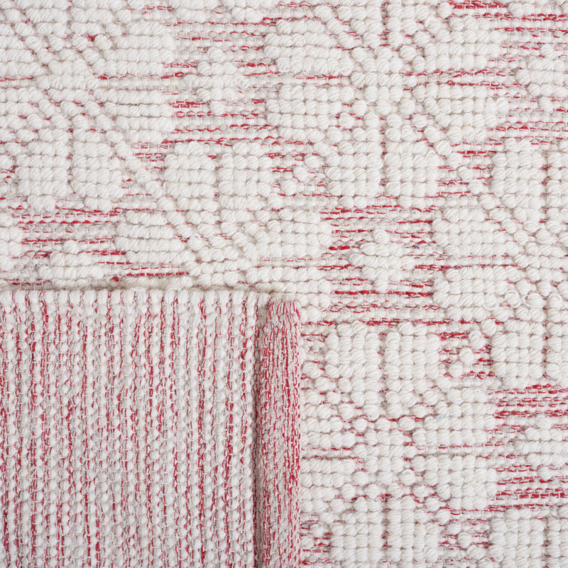 Tapis ivoire / rouge en laine tissé à la main Sharene, Rectangulaire 3 pi x 5 pi