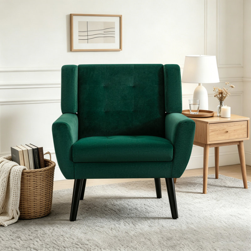 Fauteuil d'appoint Bolanle, Velours vert rétro