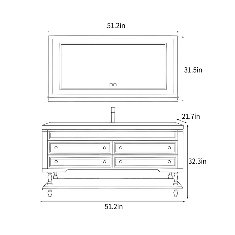 French retro floor-standing bathroom cabinet, 51"