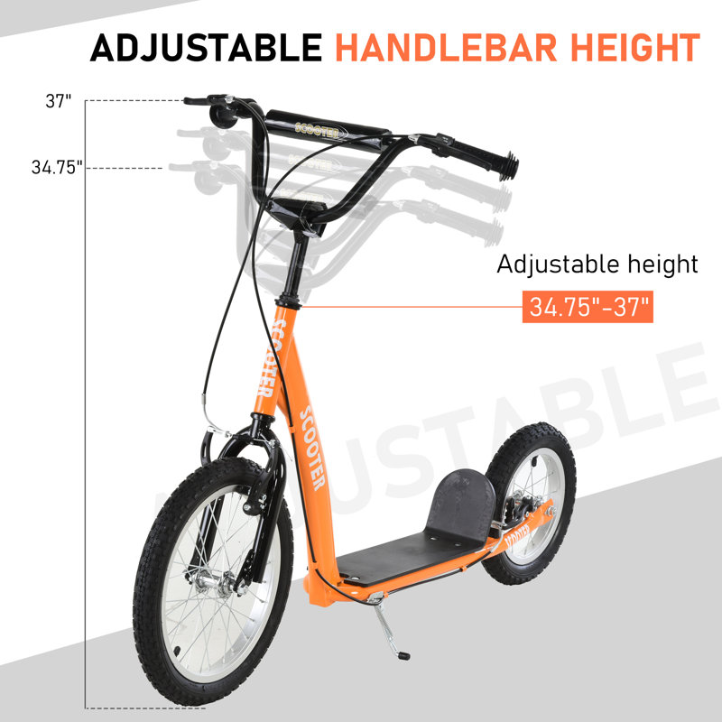 Orange Steel Frame Adjustable Kick Scooter with Dual Brakes