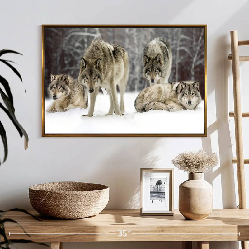 Loup, 25 po x 17 po, Cadre flottant doré