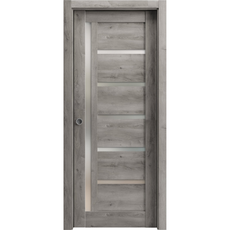 Panelled Wood Quadro Sliding Closet Doors, 28" x 96", Nebraska Grey