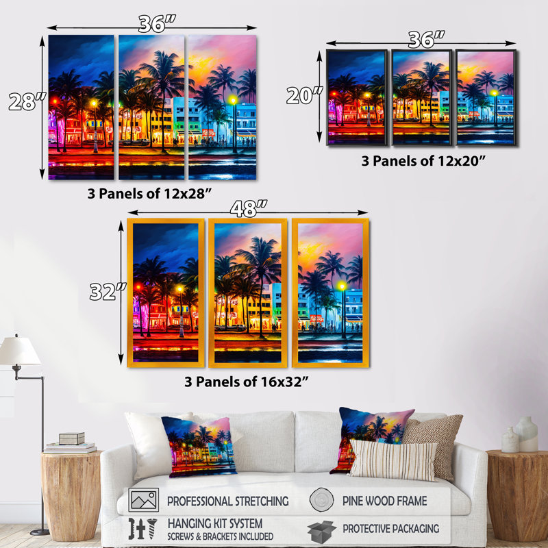 Impression de 3 pièces - «TOSHIRO, TOSHIRO Miami Beach Holiday II», H 28 po x l 36 po x P 1 po, Toile tendue